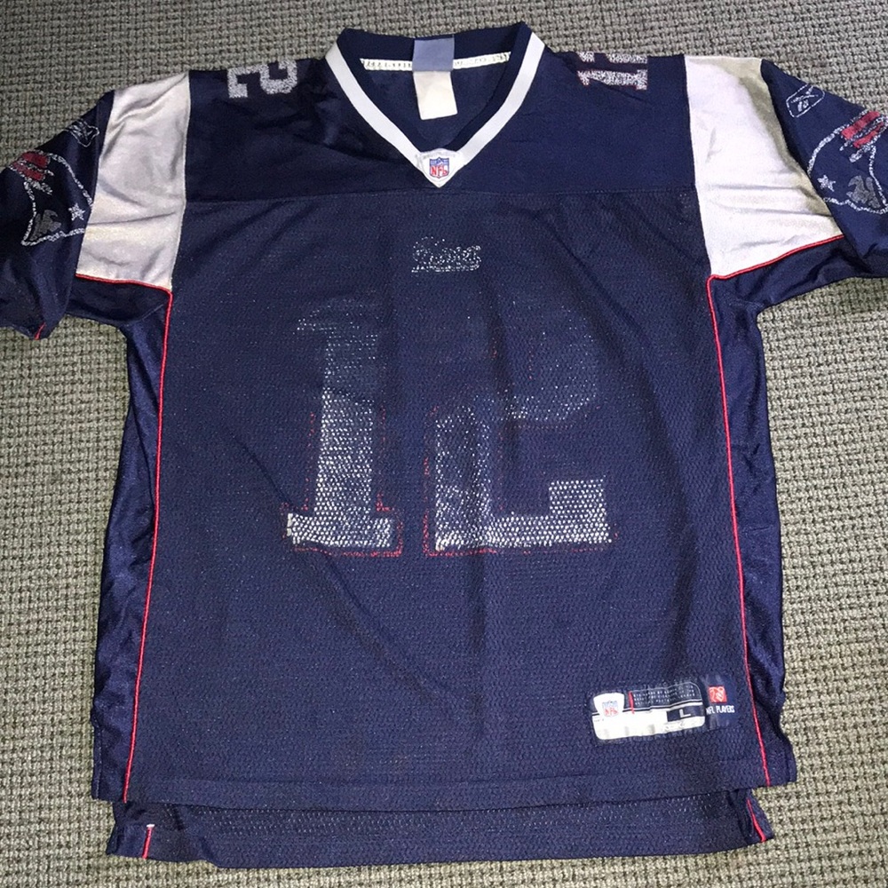 Reebok NFL New England Patriots Tom Brady 12 Jersey Navy Blue Mens Large